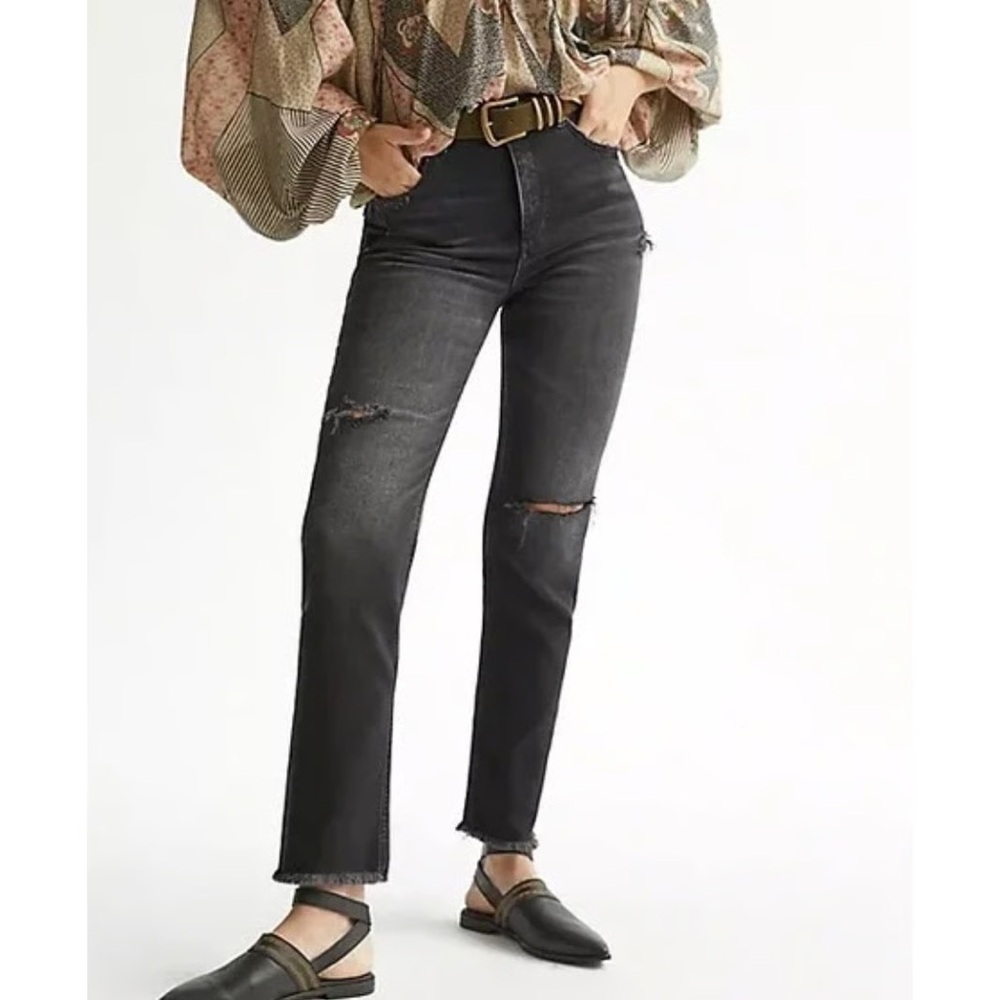 ANTHROPOLOGIE Pilcro Jeans The Relaxed Straight Women’s 27 Black Distressed